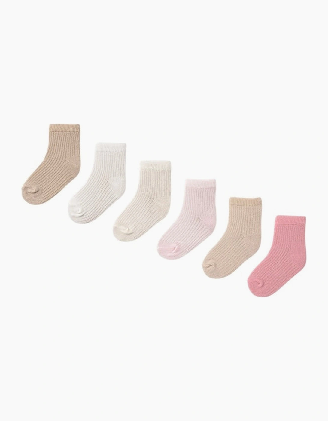 Girls Pale Pink Beige 6 Pack Socks, 4 of 3