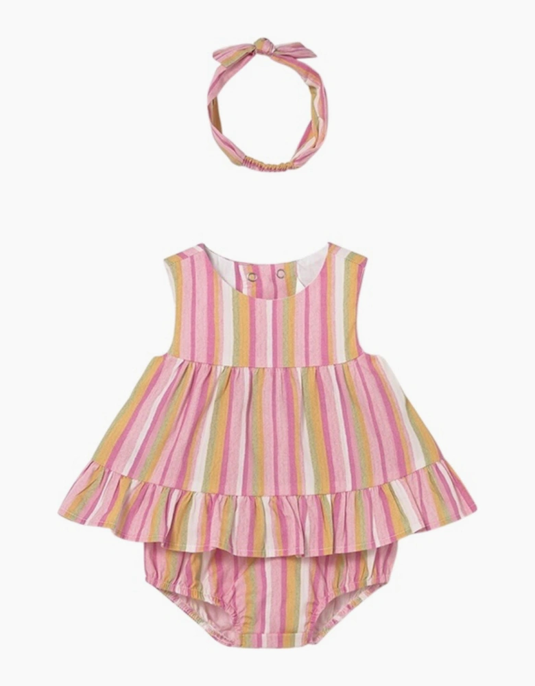 Girls Pink Multicoloured Stripe Jam Pant Set