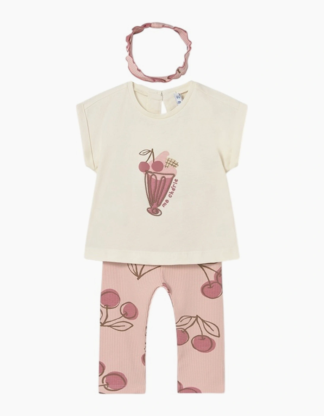 Girls Pink Cherry Print Legging Set, 5 of 4