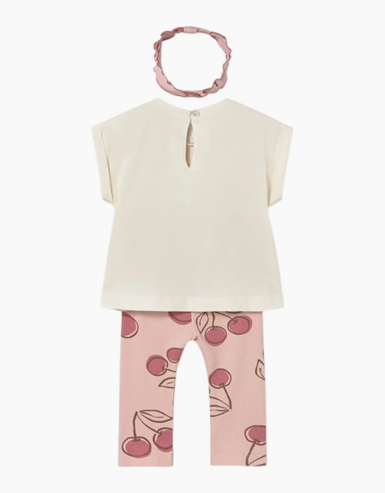 Girls Pink Cherry Print Legging Set