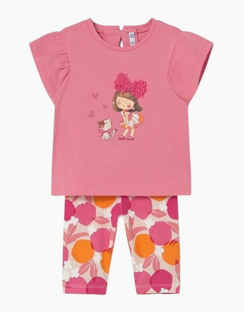 Girls Pink Print Capri Legging Set