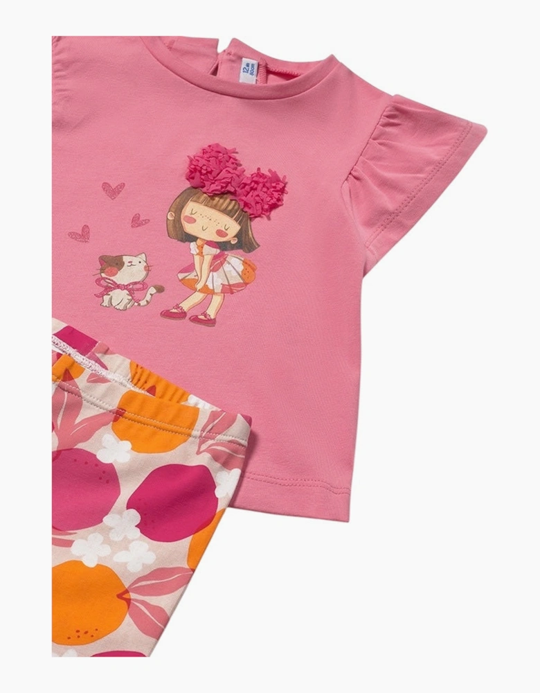 Girls Pink Print Capri Legging Set