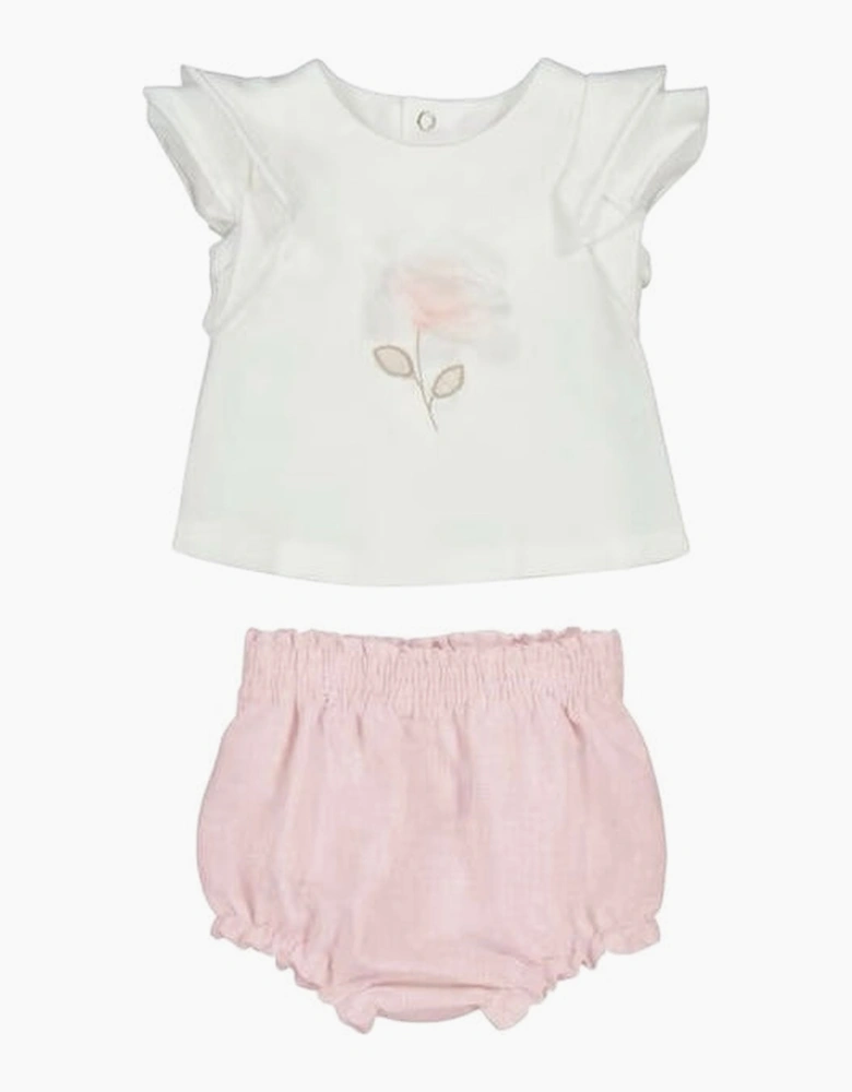 Girls Pale Pink Flower Jam Pant Set