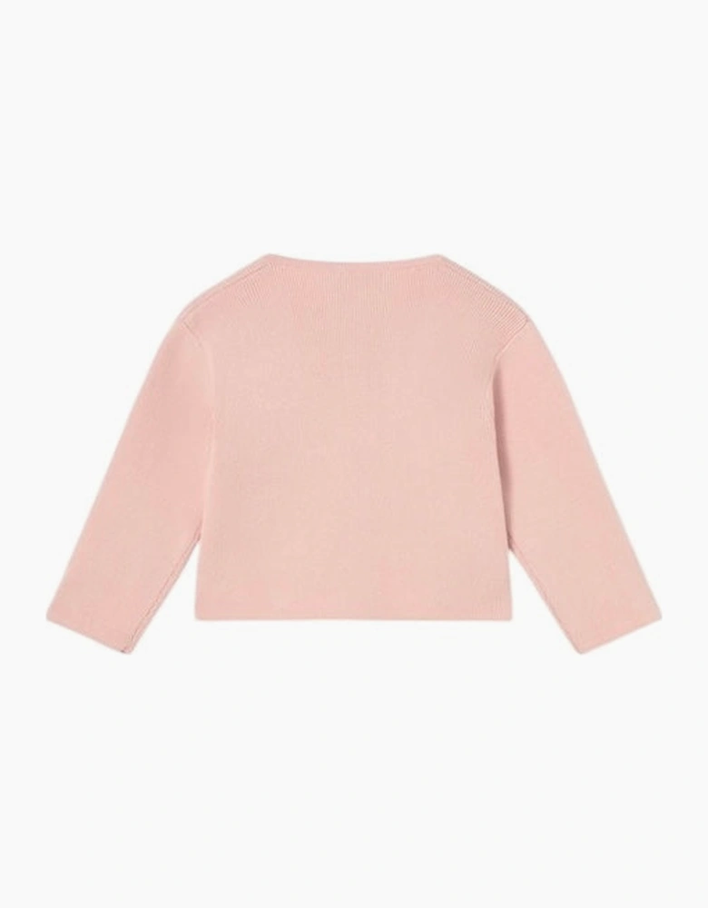 Girls Blush Pink Ribbed Bow Cardigan