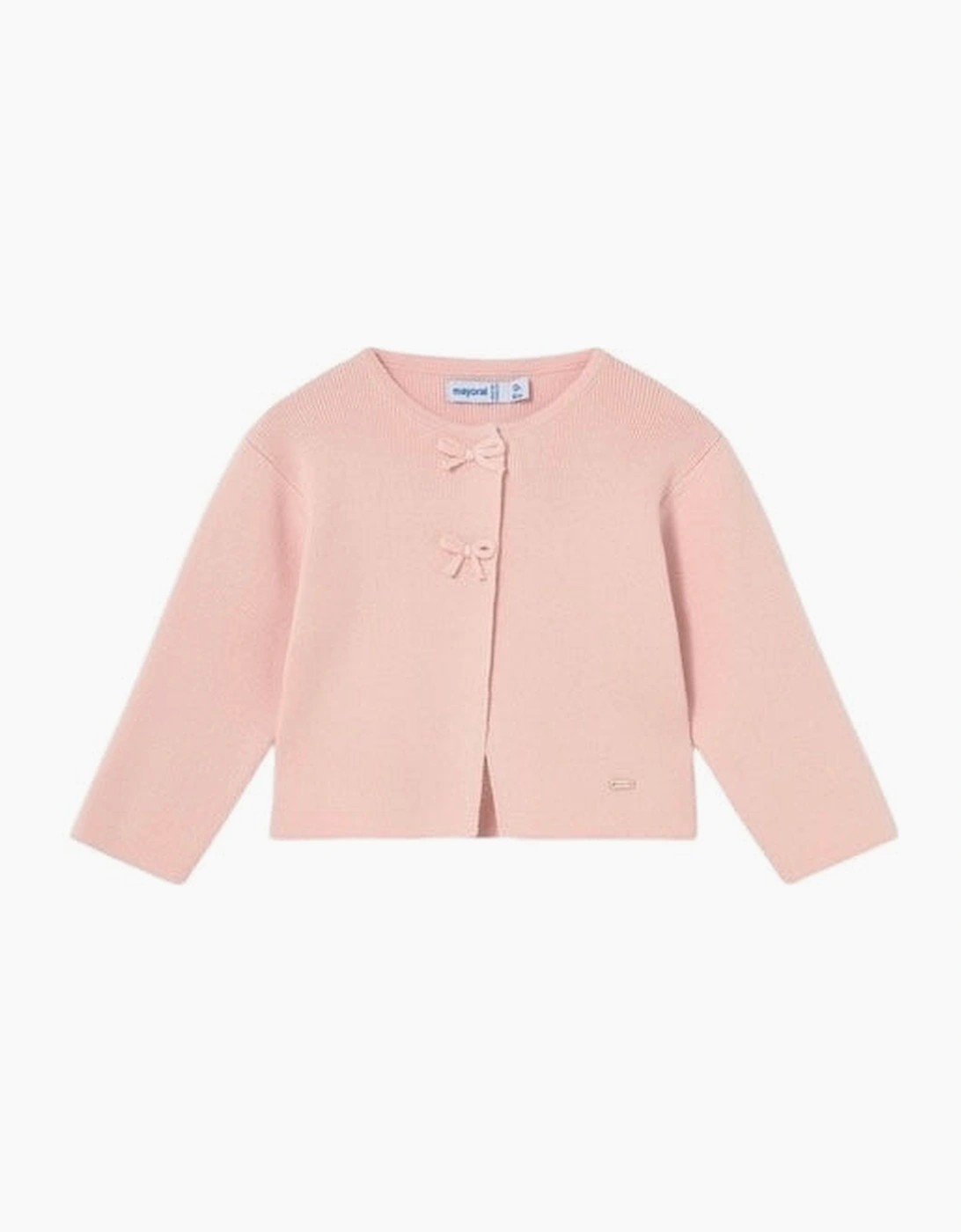 Girls Blush Pink Ribbed Bow Cardigan, 4 of 3