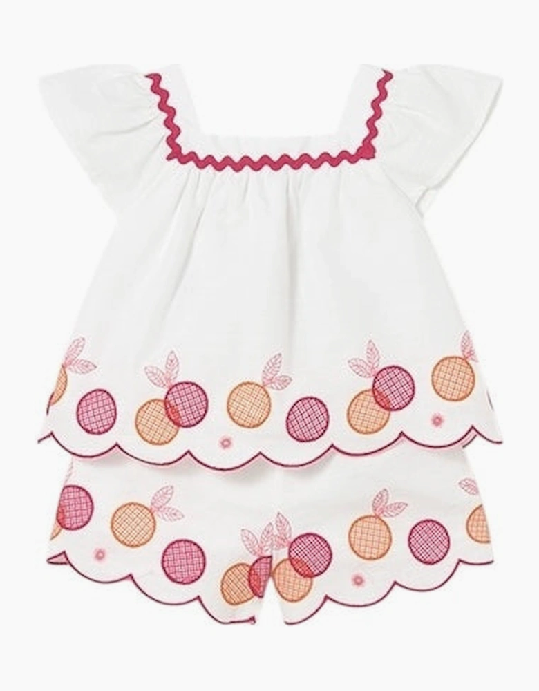 Girls White Embroidered Short Set