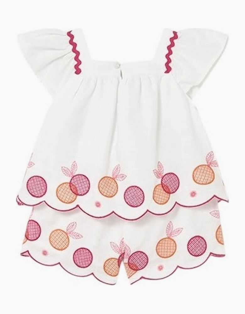 Girls White Embroidered Short Set