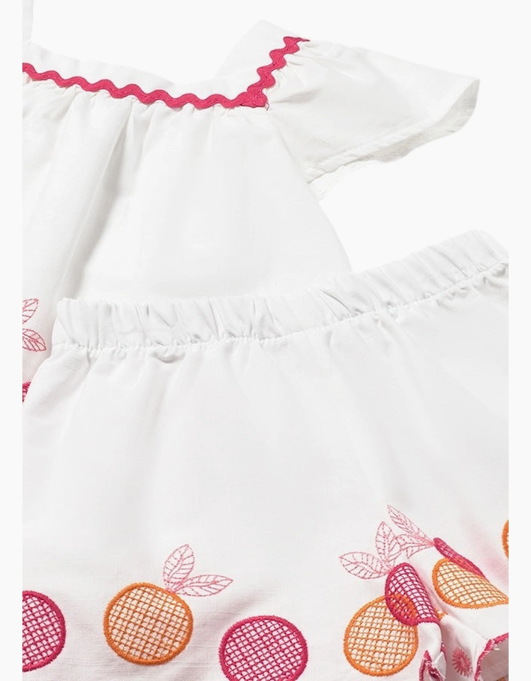 Girls White Embroidered Short Set