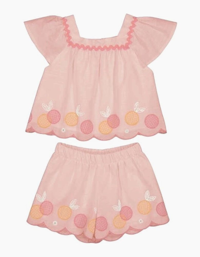 Girls Blush Pink Embroidered Short Set