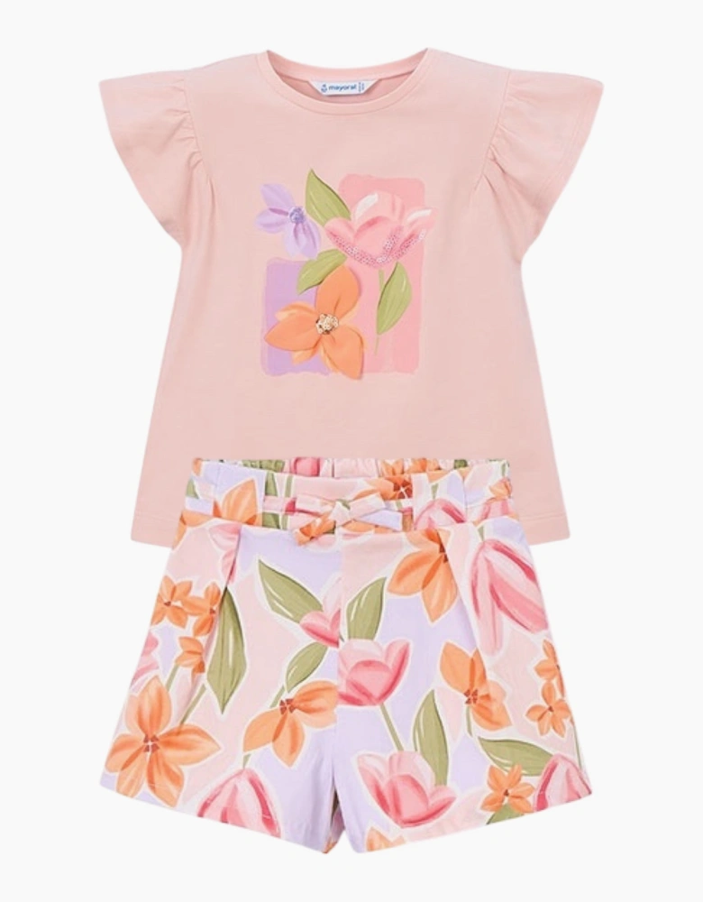 Girls Blush Pink Print Short Set