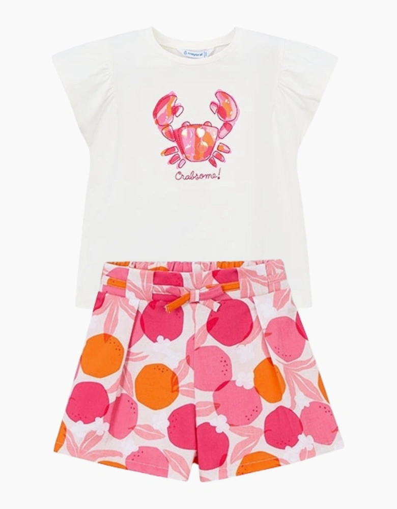 Girls Fuchsia Pink Print Short Set