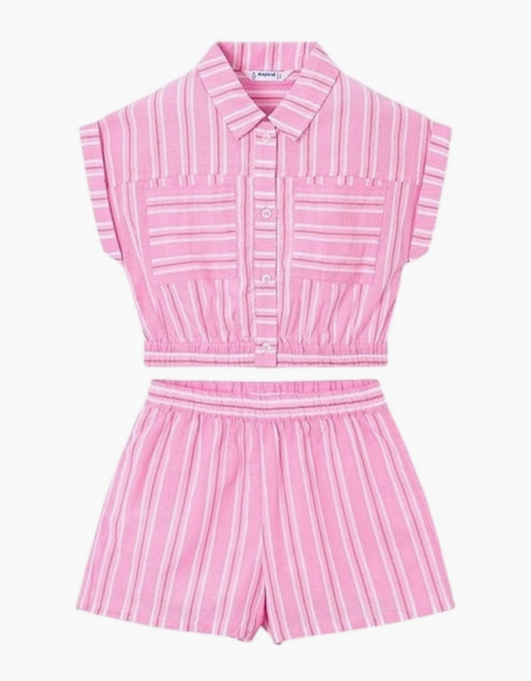 Girls Pink Pinstripe Shirt Short Set, 6 of 5