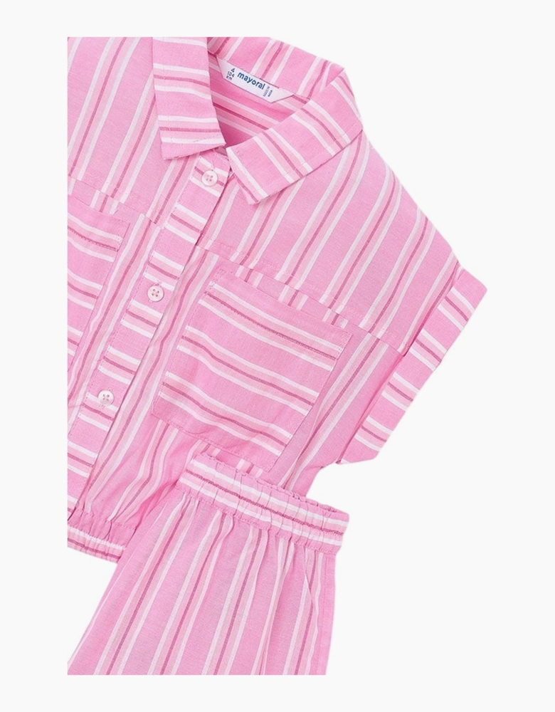 Girls Pink Pinstripe Shirt Short Set