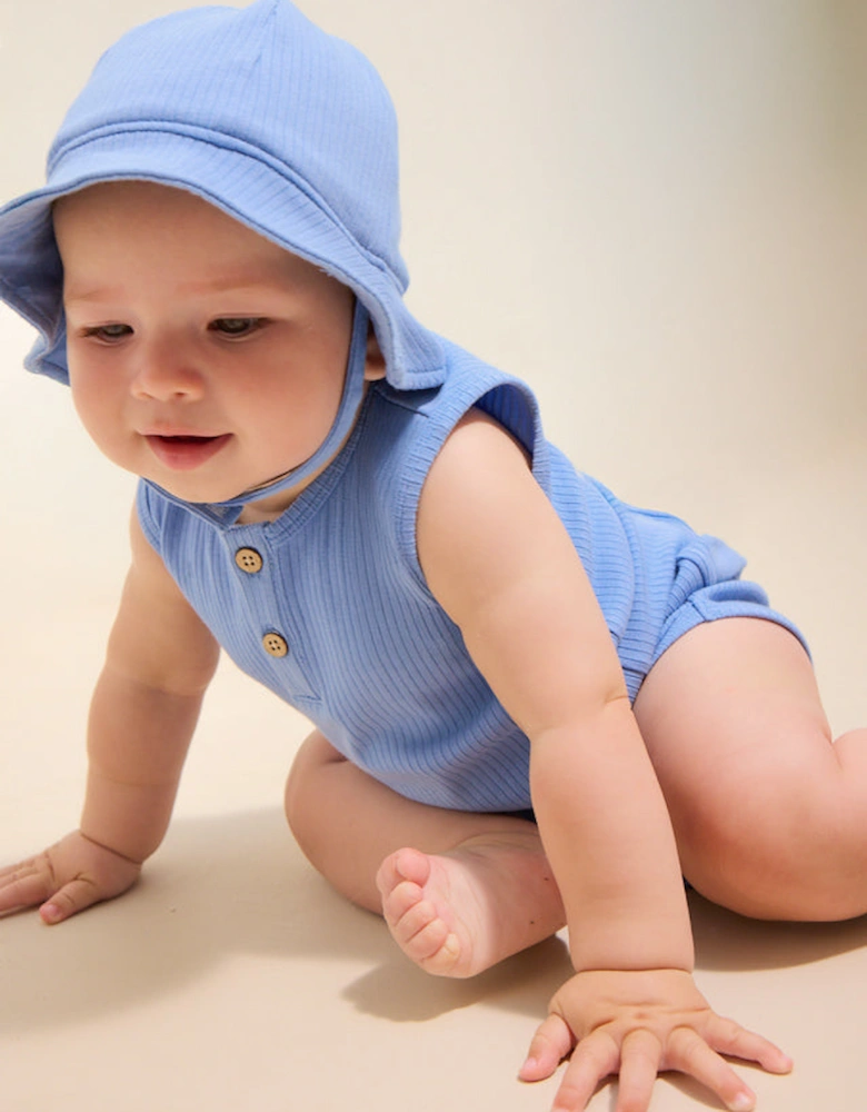 Boys Blue Ribbed Short Set and Hat