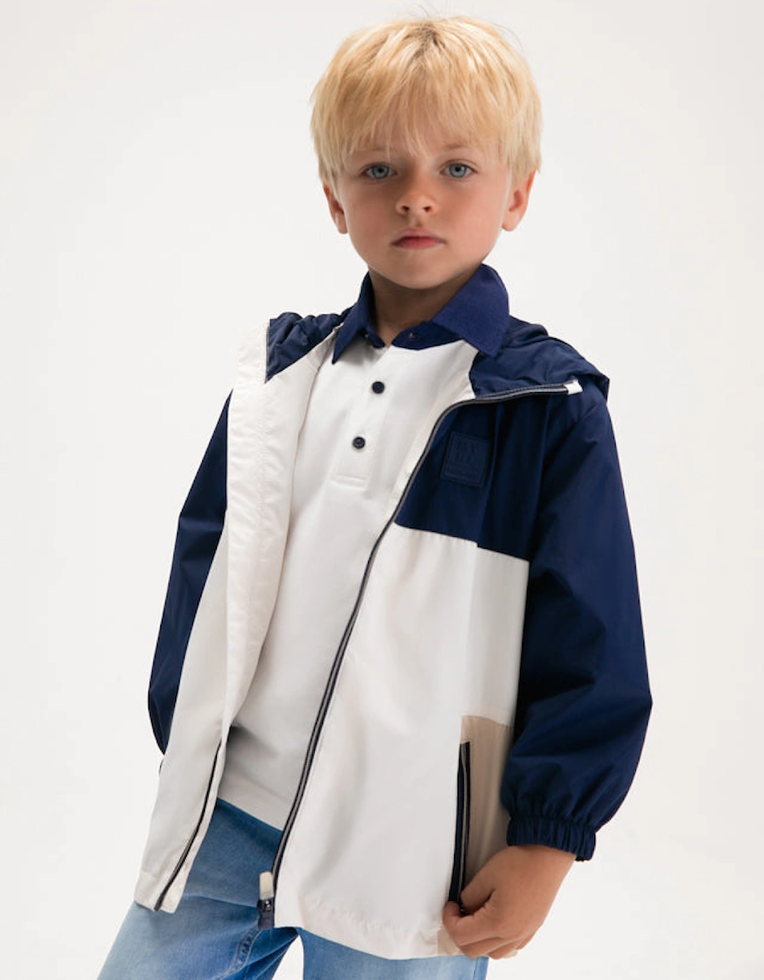 Boys Navy Blue Beige Windbreaker Jacket