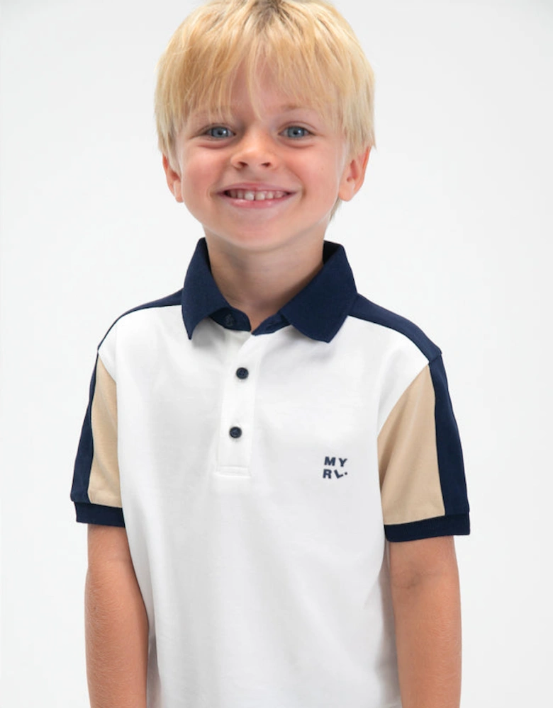 Boys Navy Blue Beige Polo Top