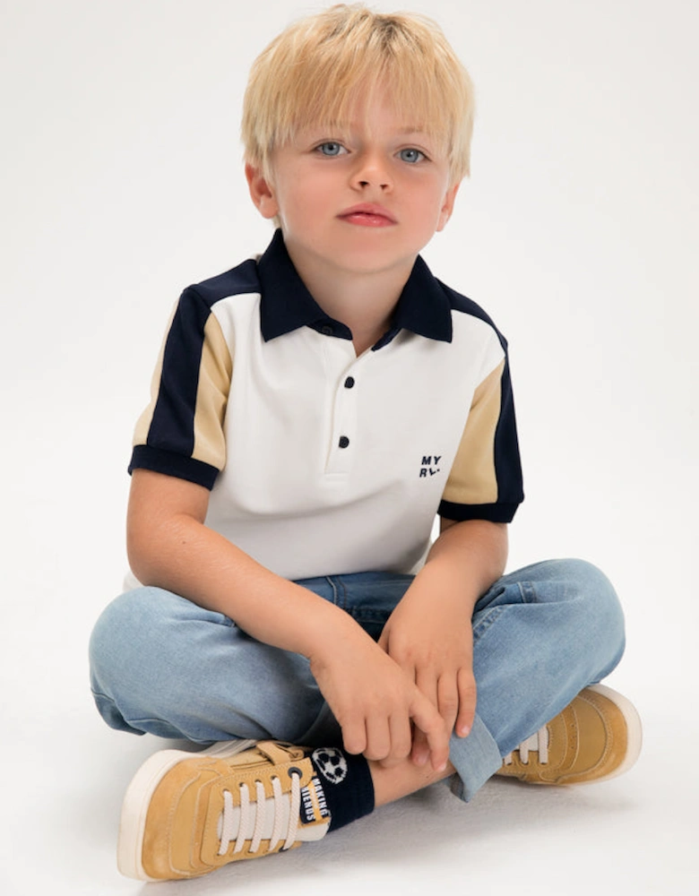 Boys Navy Blue Beige Polo Top