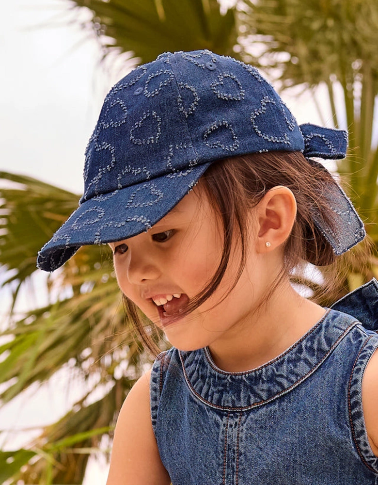 Girls Blue Denim Bow Cap