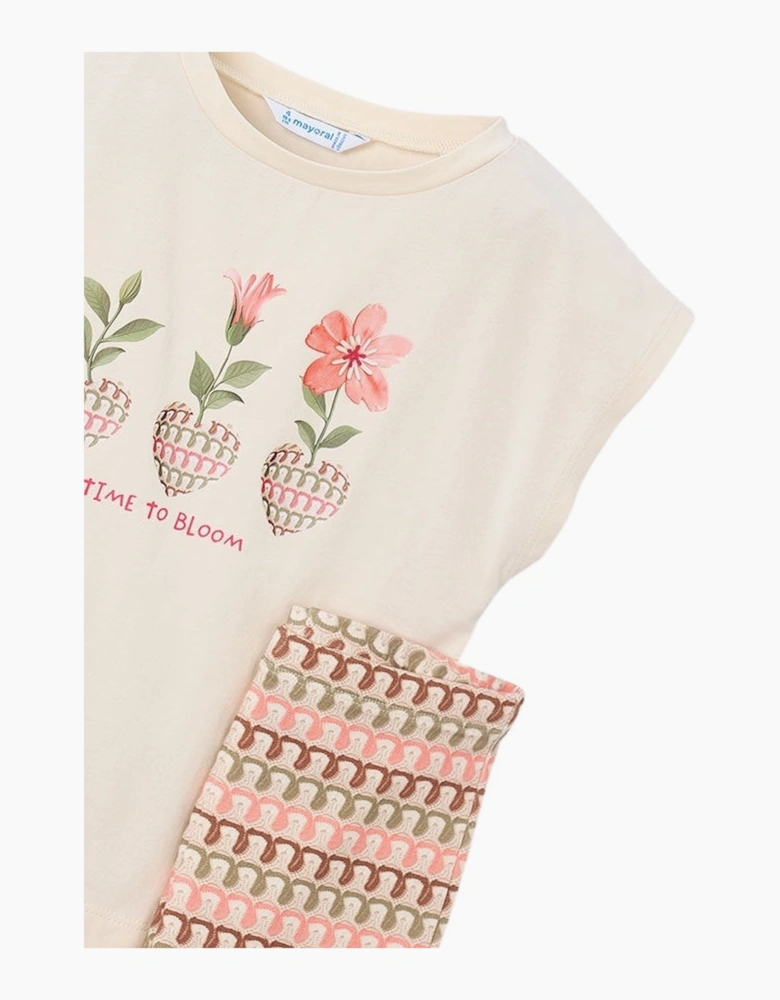 Girls Blush Pink Crochet Print Legging Set