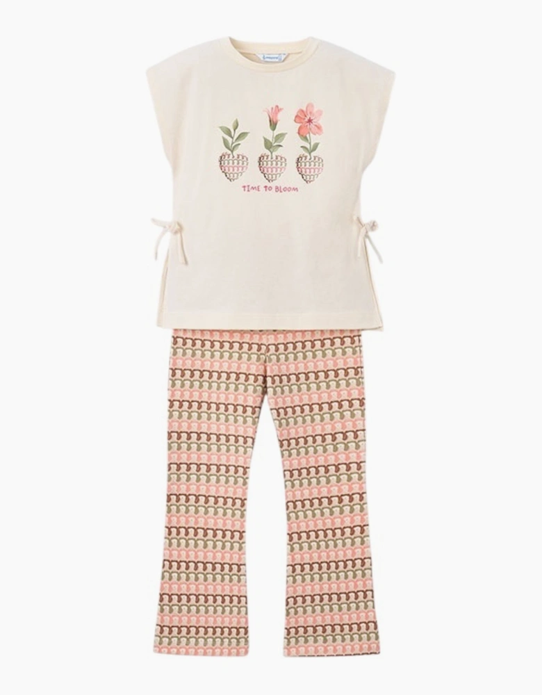 Girls Blush Pink Crochet Print Legging Set