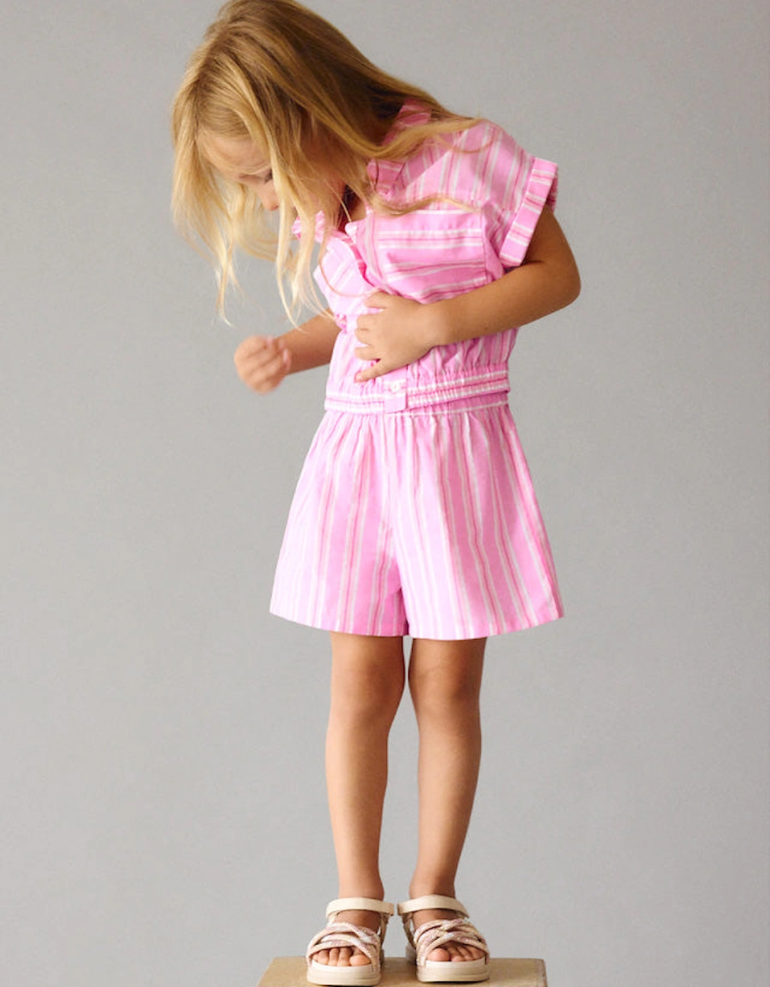 Girls Pink Pinstripe Shirt Short Set