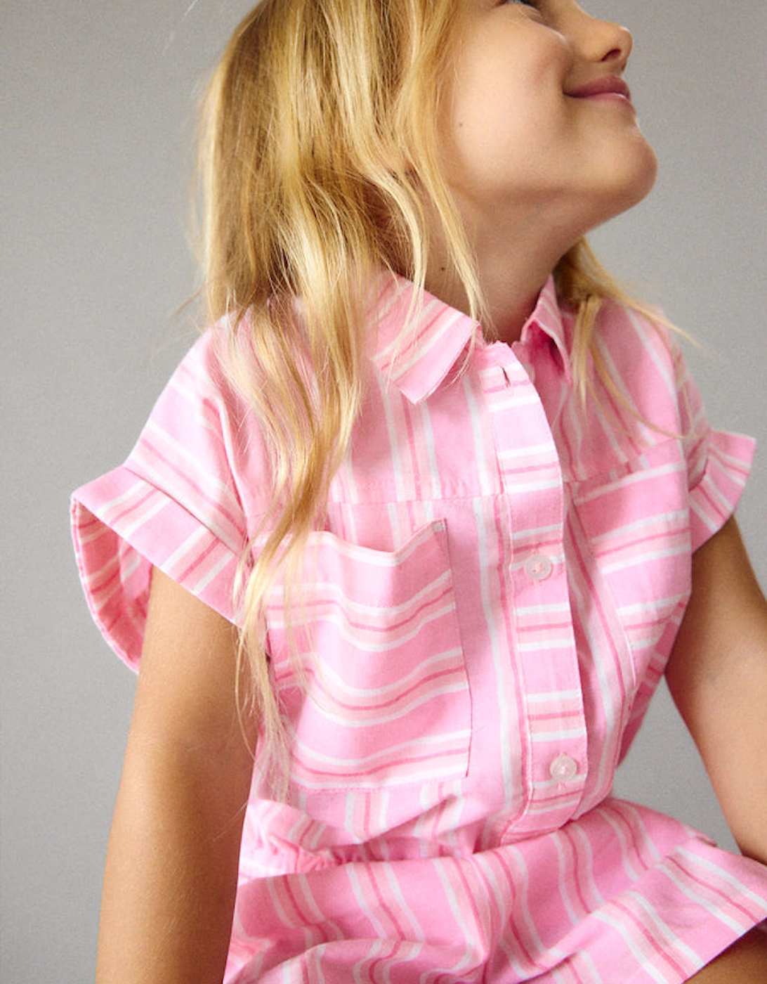 Girls Pink Pinstripe Shirt Short Set