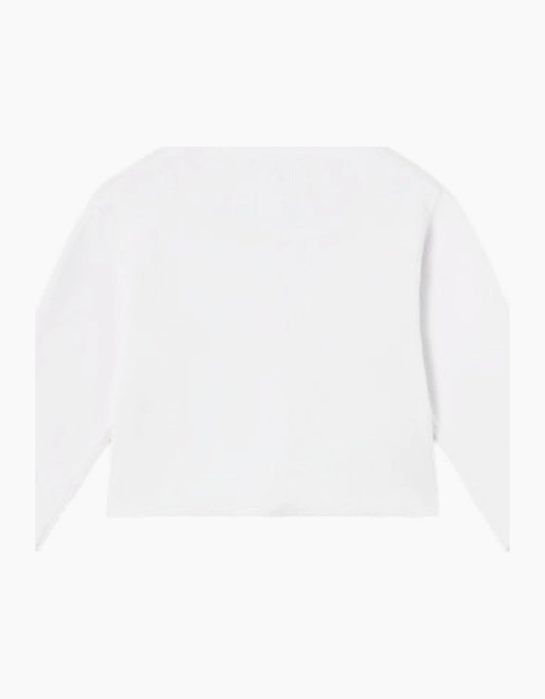 Girls White Ribbed Bow Cardigan