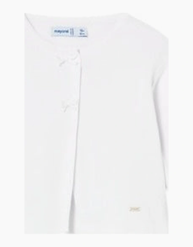 Girls White Ribbed Bow Cardigan