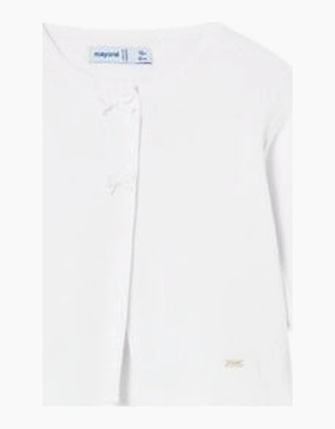 Girls White Ribbed Bow Cardigan, 4 of 3