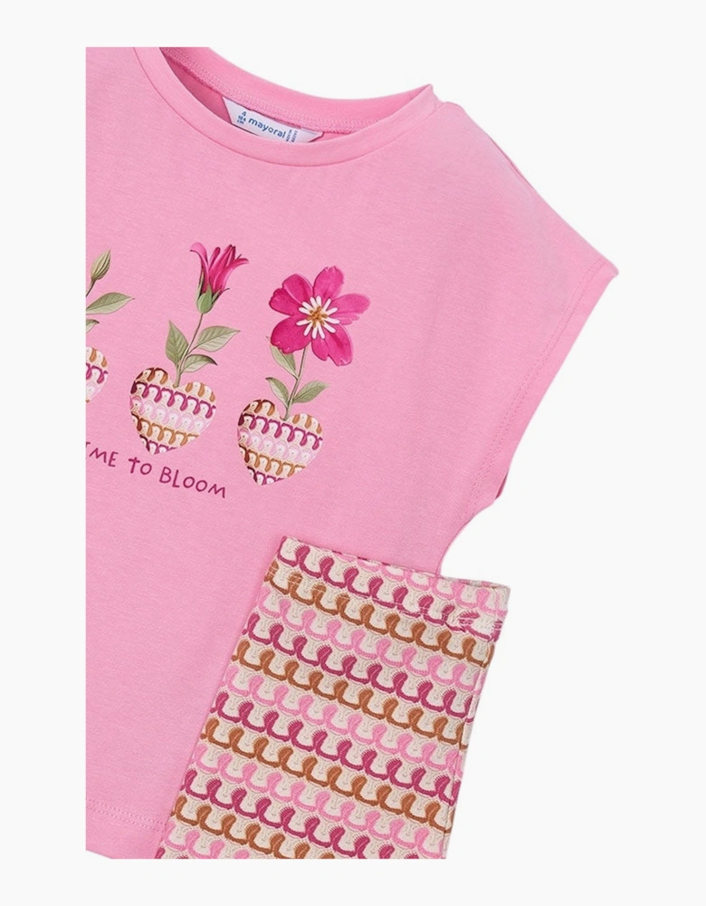 Girls Pink Crochet Print Legging Set