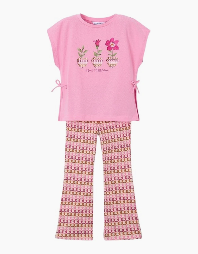 Girls Pink Crochet Print Legging Set