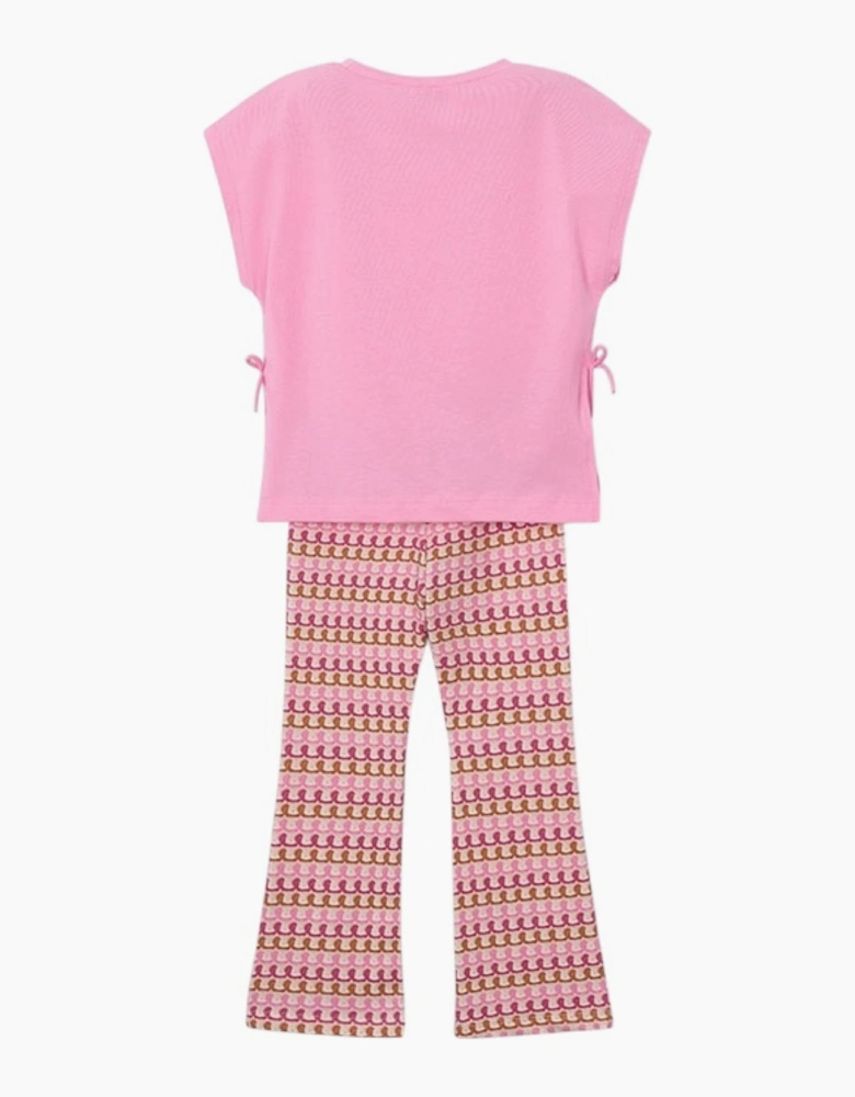 Girls Pink Crochet Print Legging Set