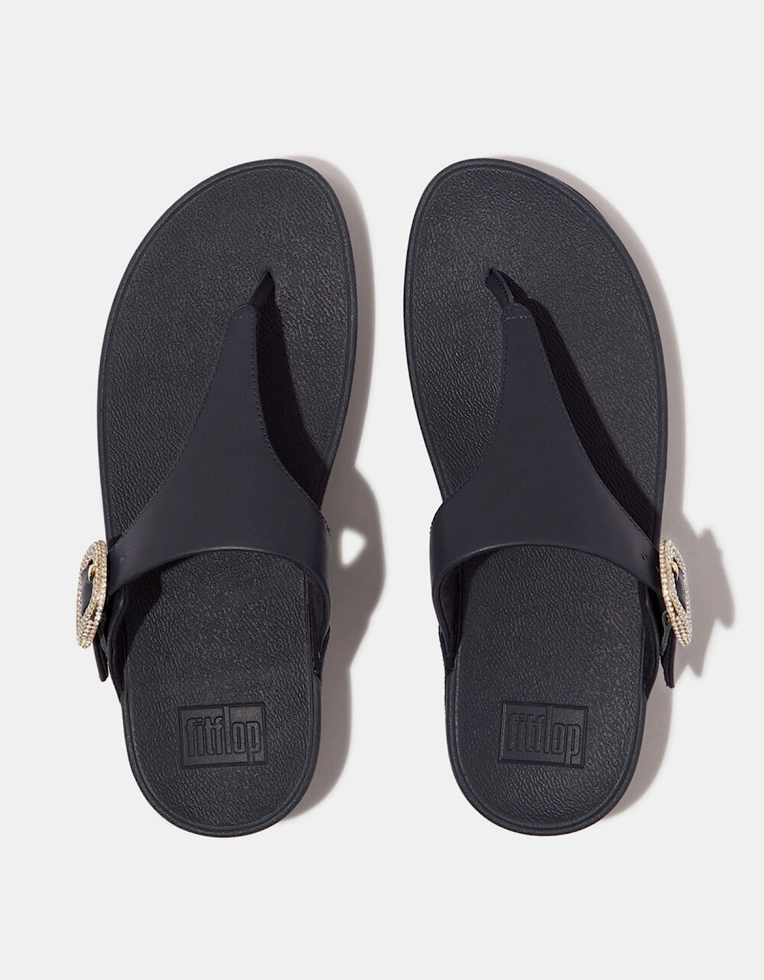 Lulu Crystal-Buckle Leather Toe-Post Sandals