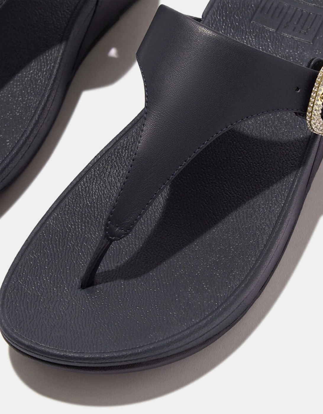 Lulu Crystal-Buckle Leather Toe-Post Sandals