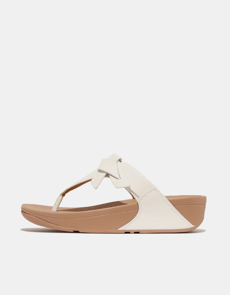Lulu Folded-Knot Leather Toe-Post Sandals