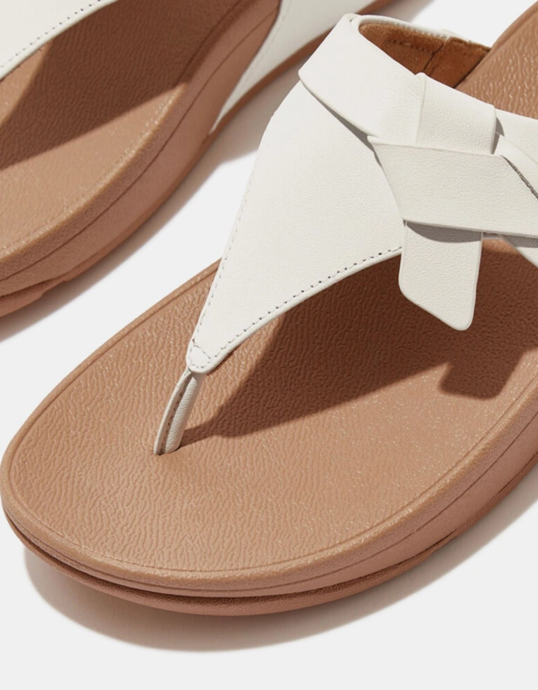 Lulu Folded-Knot Leather Toe-Post Sandals