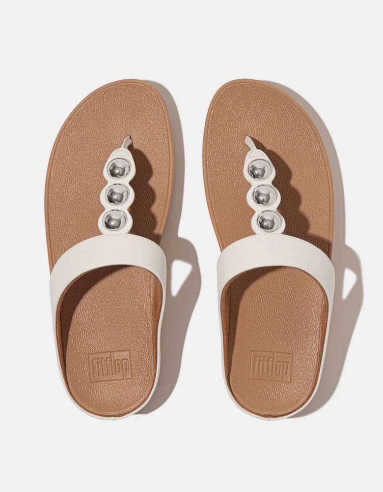 Fino Mirror-Dome Leather Toe-Post Sandals