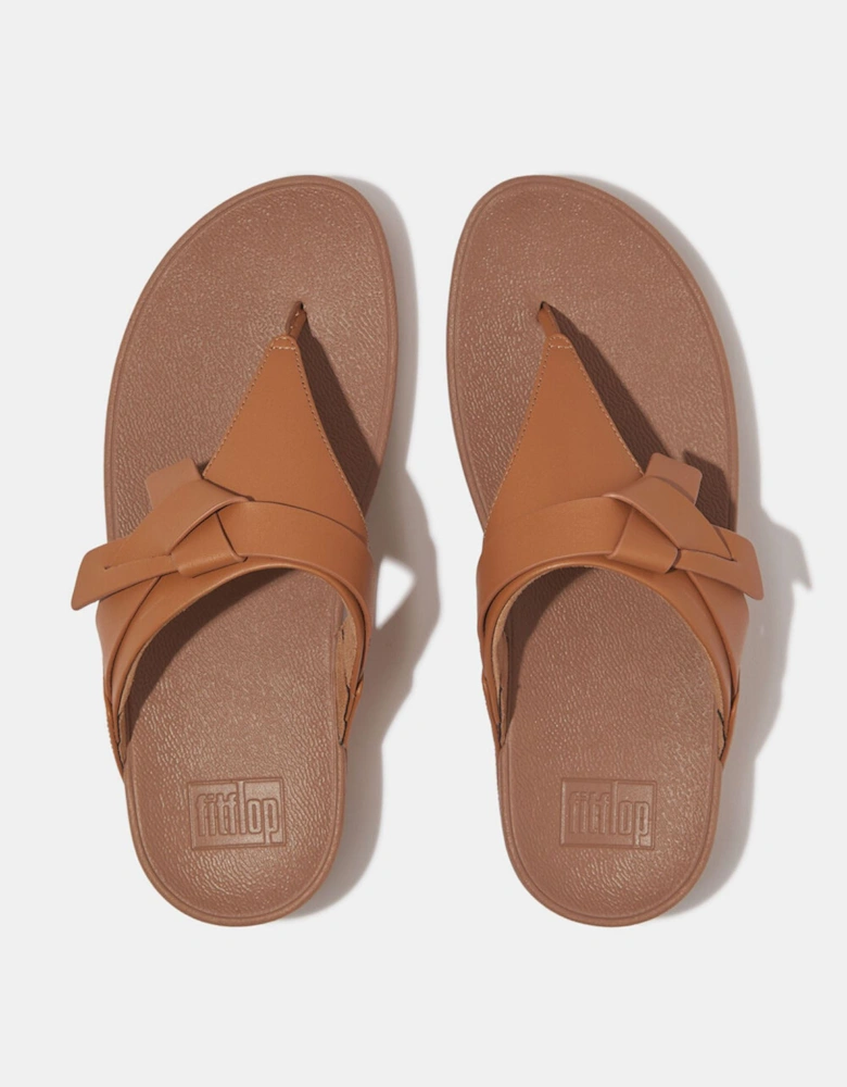 Lulu Folded-Knot Leather Toe-Post Sandals