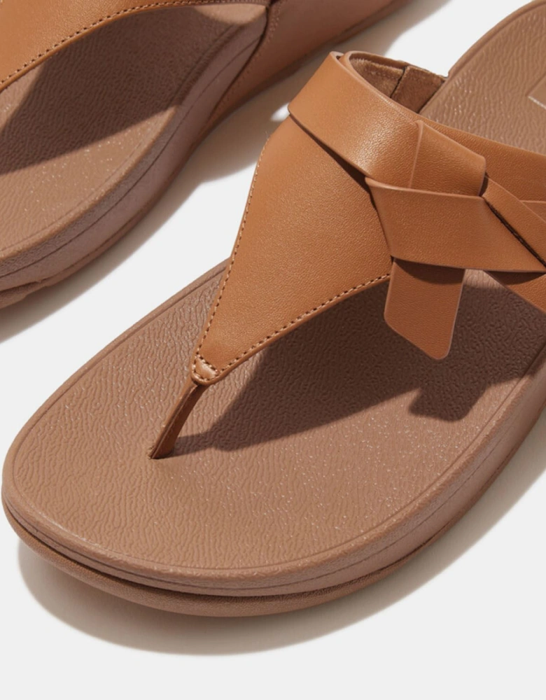 Lulu Folded-Knot Leather Toe-Post Sandals