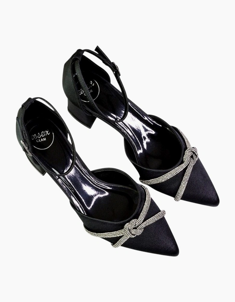 Womens/Ladies Sarah Diamante Pointed Mid Block Heel Court Shoes