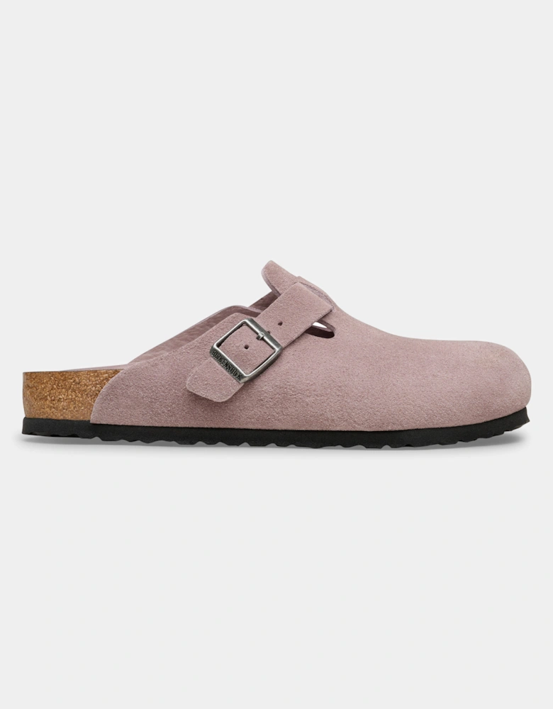 Tonal Footbed Suede Leather Womens Clogs - Faded Purple Tonal FB