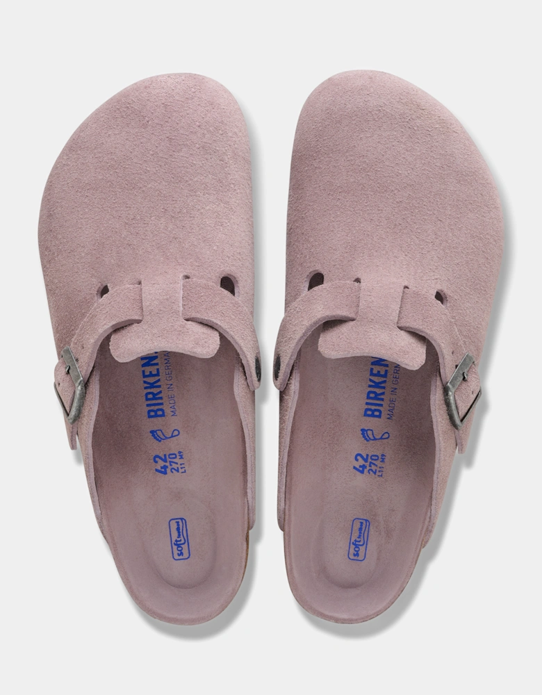 Tonal Footbed Suede Leather Womens Clogs - Faded Purple Tonal FB