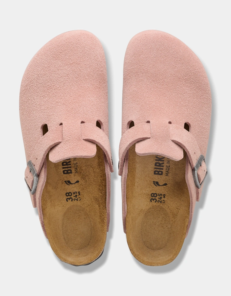 Suede Leather Womens Clogs - Pink Clay