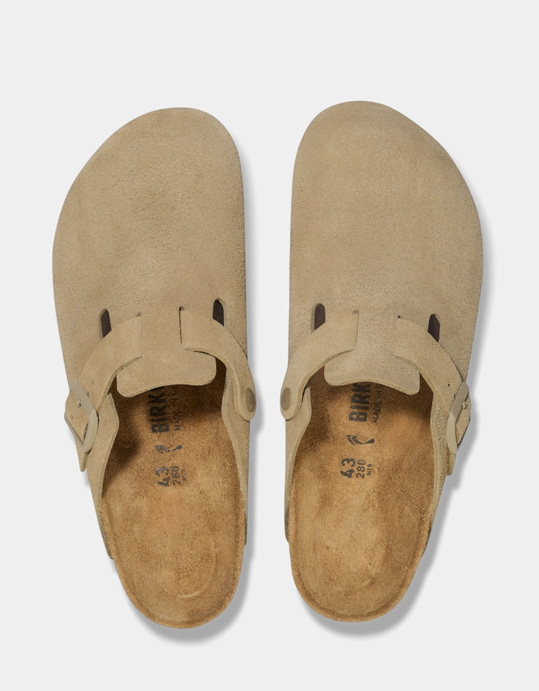 Suede Leather Womens Clogs - Faded Khaki