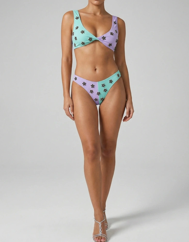 Luna Two-Tone Floral Embellished Bikini Top