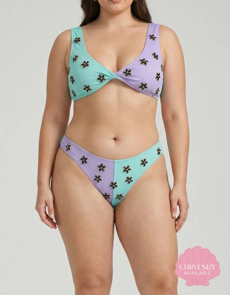 Luna Two-Tone Floral Embellished Bikini Top