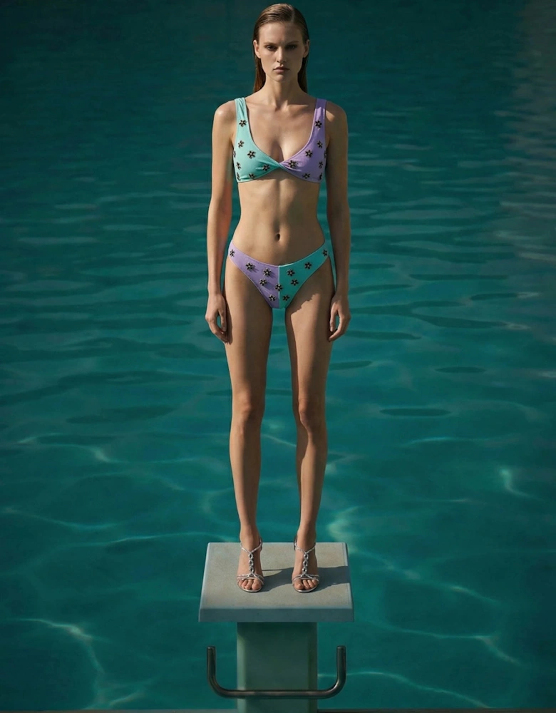 Luna Two-Tone Floral Embellished Bikini Top