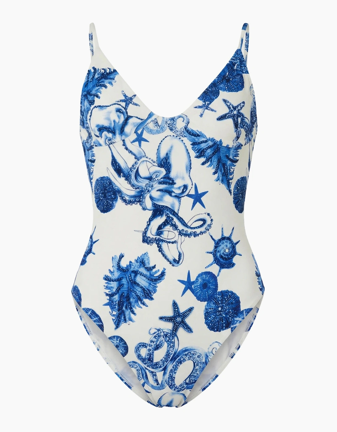 Ondine Hand Beaded Scoop Back Swimsuit White Blue