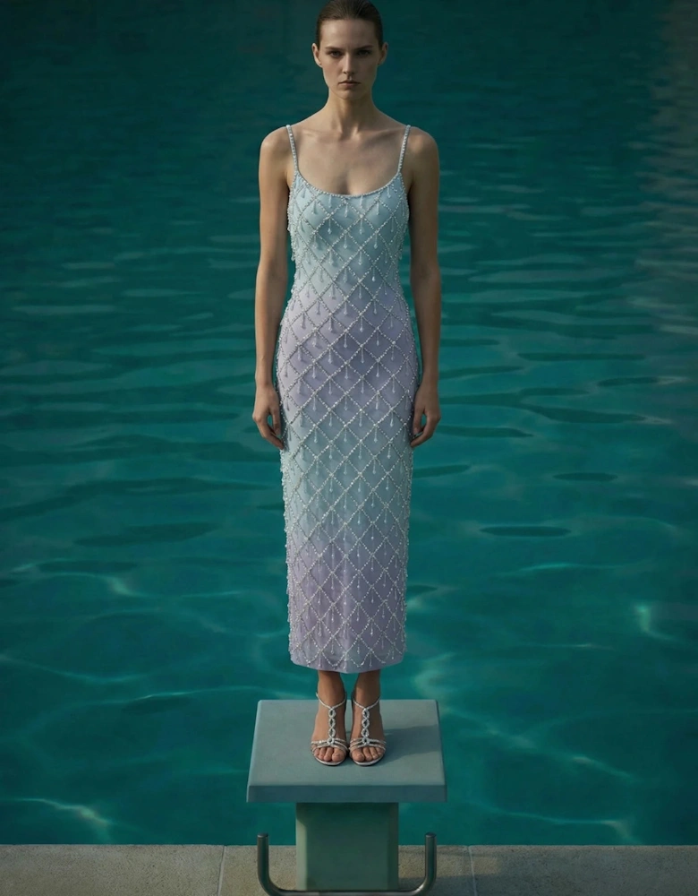 Calliope Luxury Crystal Blue Ombre Maxi Party Dress