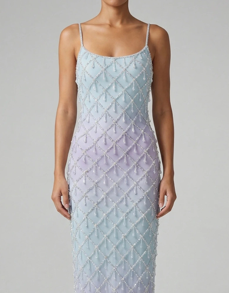 Calliope Luxury Crystal Blue Ombre Maxi Party Dress